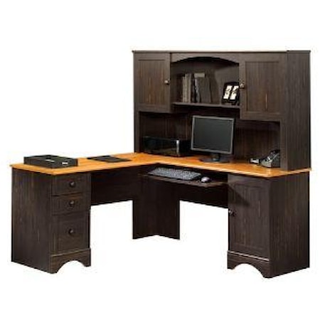 Cottage Double Pedestal Corner Computer Desk with Hutch