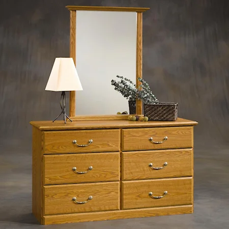 6 Drawer Double Dresser and Landscape Mirror