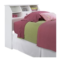 Transitional Twin Bookcase Headboard with Flip-Up Drawer Front