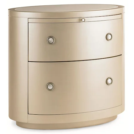 "Pearl Drop" Oval Nightstand with Stone Top, 2 Drawers and Pull Out Shelf