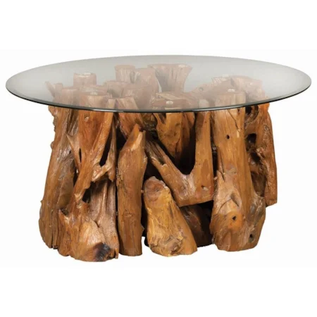 Rustic Teak Root Coffee Table with Glass Top