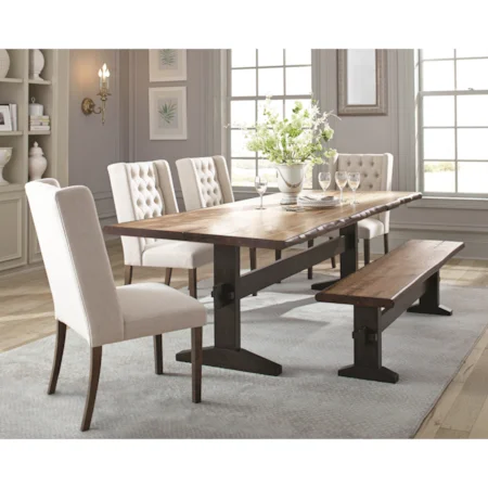 Rustic Live Edge Dining Table Set with Bench