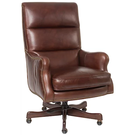 Classic Styled Leather Desk Chair with Nail Head Trim