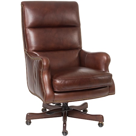 Classic Styled Leather Desk Chair with Nail Head Trim