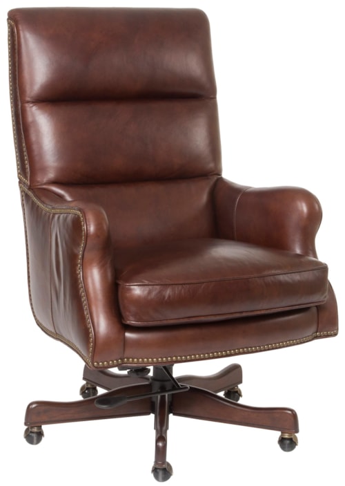 Classic Styled Leather Desk Chair with Nail Head Trim