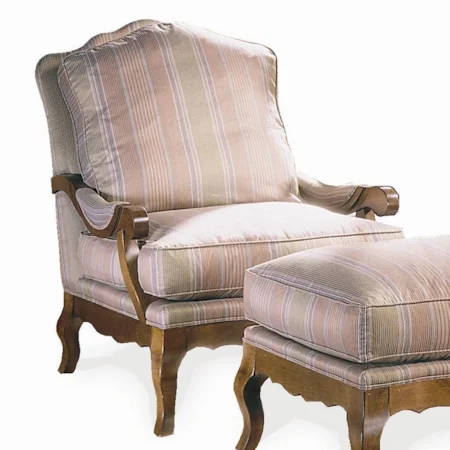 French Exposed Wood Lounge Chair with Loose Pillow Back