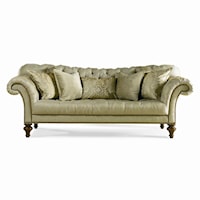 Fully Tufted Sofa with Nailhead Trim and Turned Wood Legs