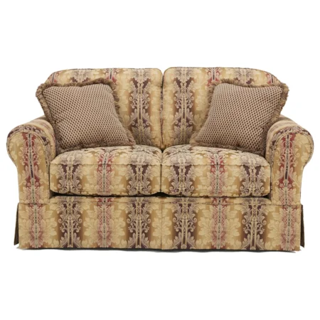 Traditional Loveseat with Rolled Arms and Skirted Base