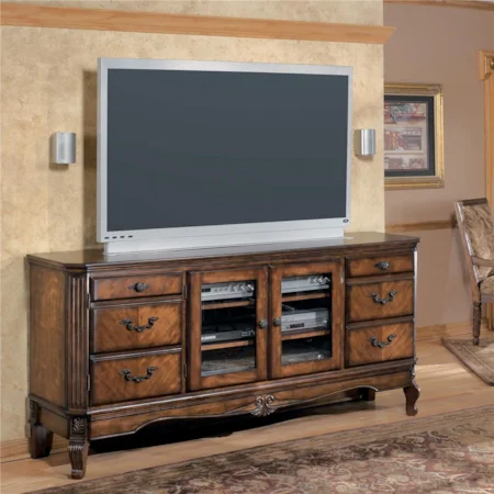 TV Stand with Drawers and Glass Doors