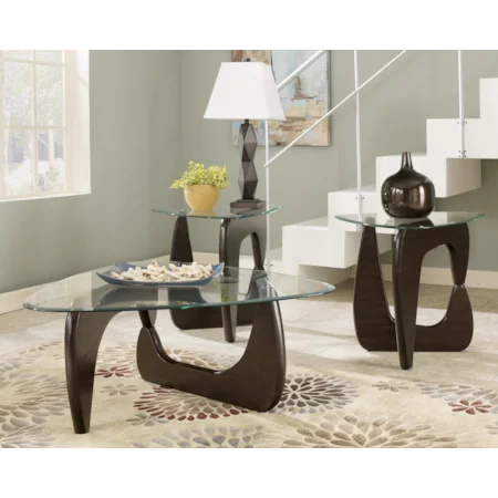 3-in-1 Pack Mid-Century Modern Triangular Cocktail Table & 2 End Tables Set