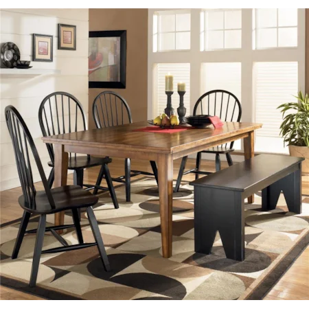 6-Piece Rectangular Table Set with 4 Hoop Back Chairs and Bench