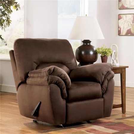 Casual Rocker Recliner with Pillow Arms