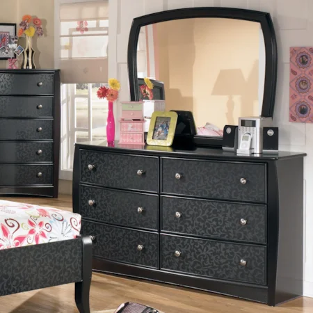 Alluring Six Drawer Dresser & Mirror