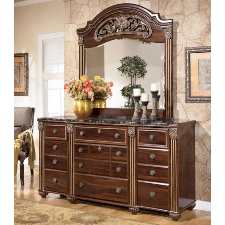 Traditional 9 Drawer Dresser with Mirror