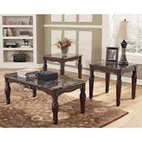 3-in-1 Pack Traditional Occasional Table Group with Faux Marble Tops