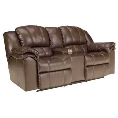 Contemporary Upholstered Double Reclining Love Seat with Center Console