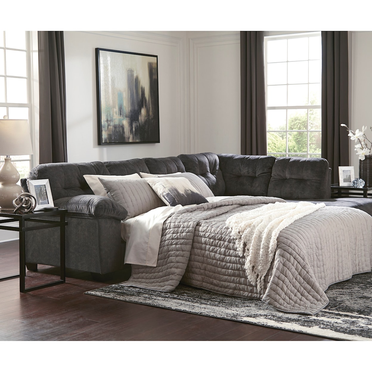 Signature Design Accrington Sectional with Right Chaise & Queen Sleeper