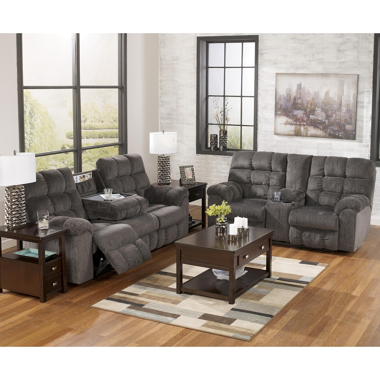 Ashley Signature Design Acieona Reclining Sofa with Drop Down Table