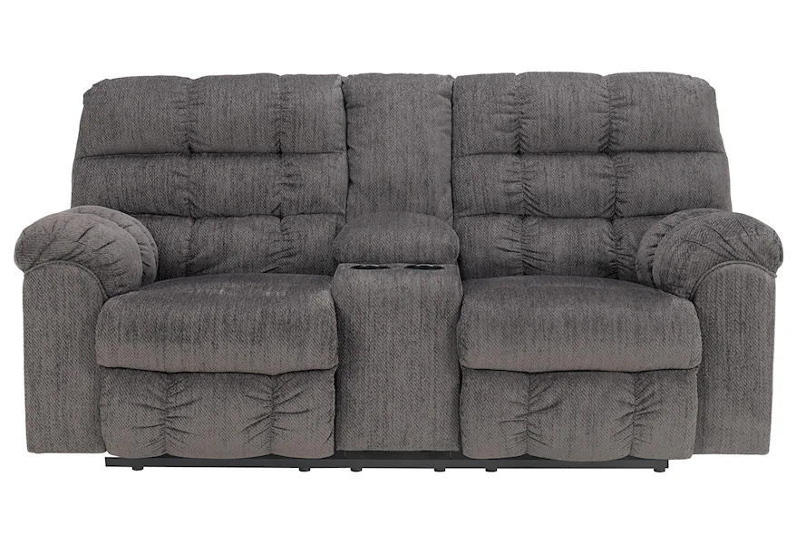 Acieona - Slate Double Reclining Loveseat with Console by Ashley Signature Design at Rooms and Rest