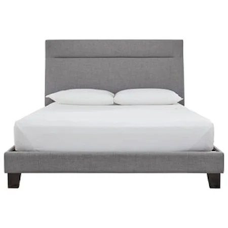 Contemporary Queen Upholstered Bed in Gray Fabric