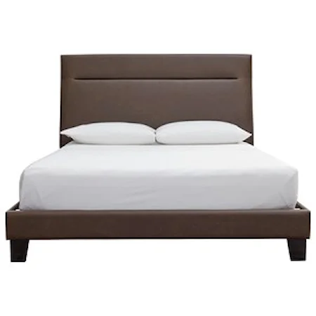 Contemporary Queen Upholstered Bed in Brown Faux Leather