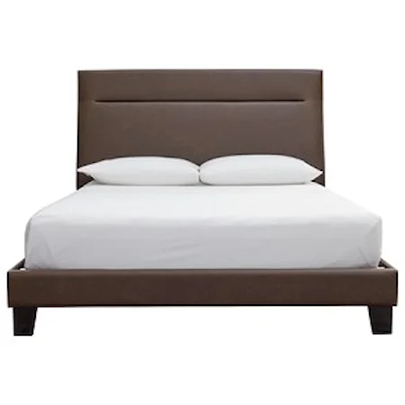 Contemporary King Upholstered Bed in Brown Faux Leather