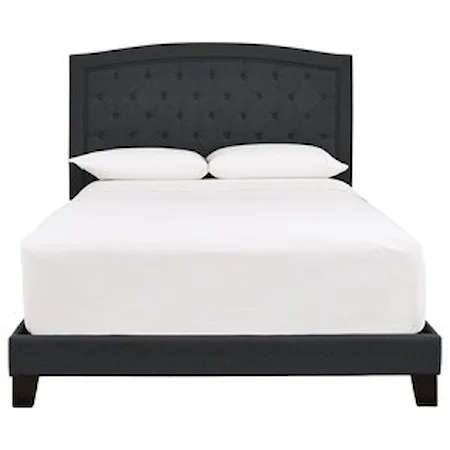 Queen Upholstered Bed with Tufted Headboard in Charcoal Fabric