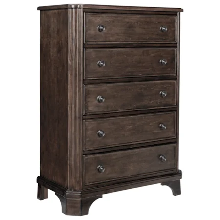 Traditional Five Drawer Chest with Felt Lined Drawer