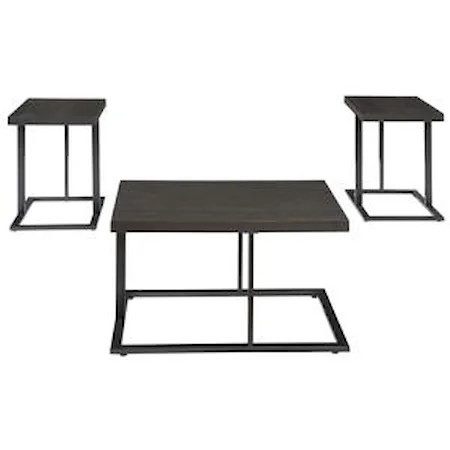 3-Piece Occasional Table Set with Modern Metal Bases & Distressed Ash Veneer Tops