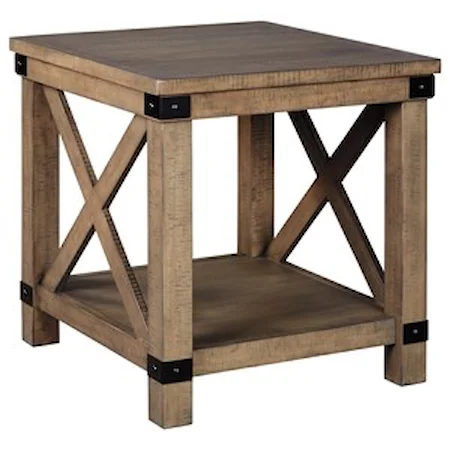 Farmhouse Rectangular End Table with Metal Accents