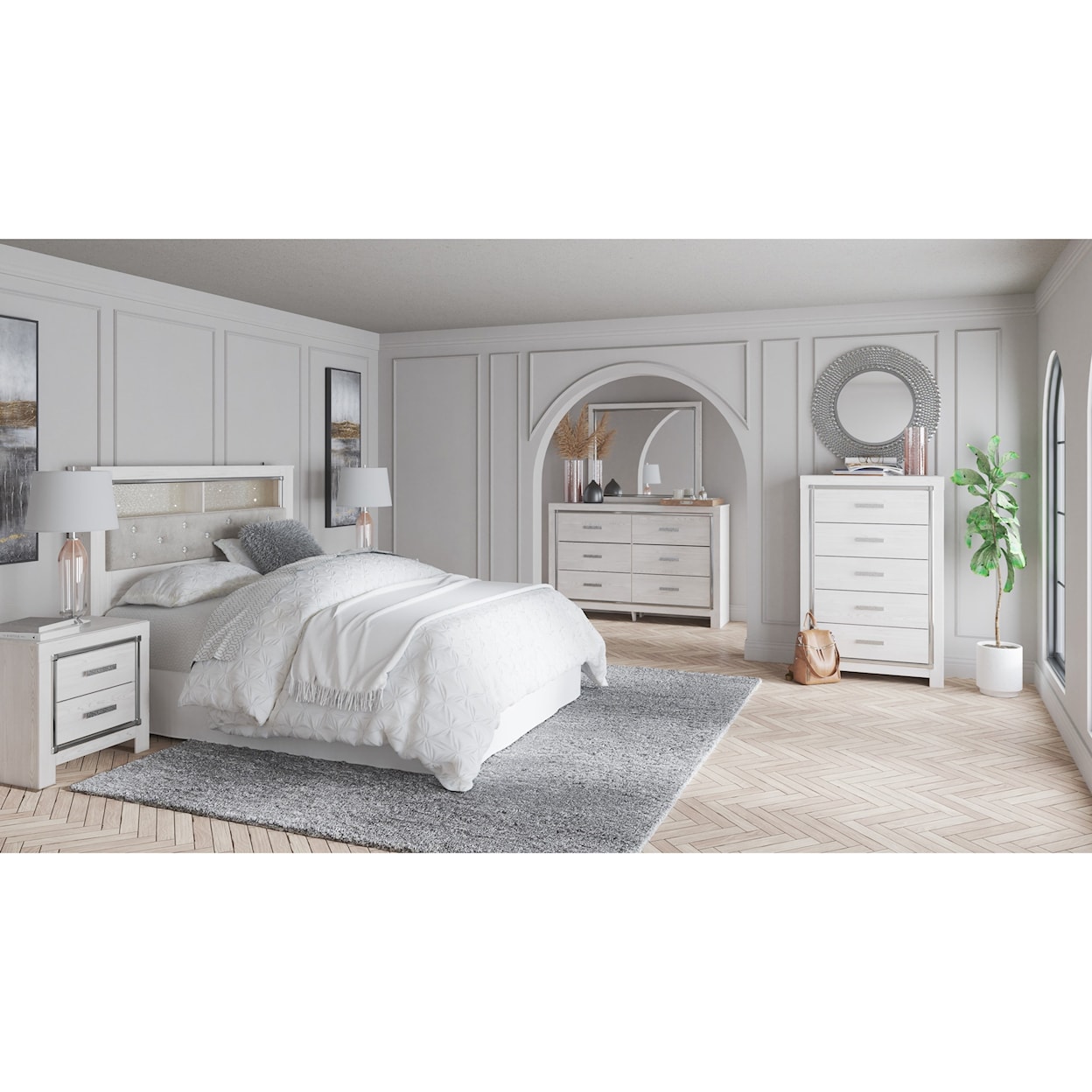 Signature Design by Ashley Furniture Altyra Queen Upholstered Panel Bookcase Headboard