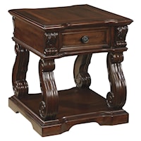 Traditional Square End Table with 1 Drawer & 1 Shelf