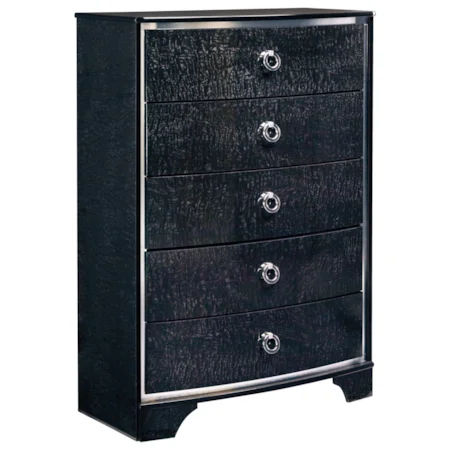 Five Drawer Chest with Silver Finish Trim