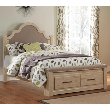 Queen Upholstered Bed with Storage Footboard with Bench Top