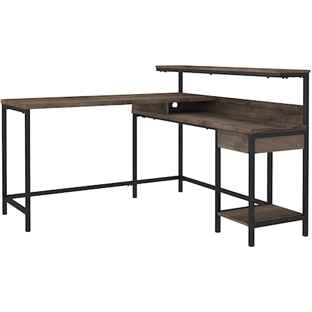 L-Desk with Storage and Black Metal Frame