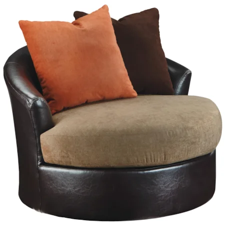 Swivel Accent Chair with 2 Pillows and Faux Leather/Fabric Upholstery