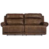 2 Seat Reclining Power Sofa with Rolled Arms with Nailhead Trim