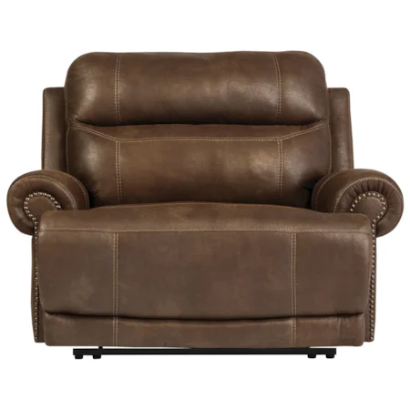 Zero Wall Power Wide Recliner with Rolled Arms & Nailhead Trim