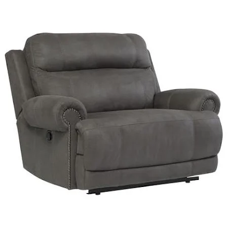 Zero Wall Recliner with Rolled Arms and Nailhead Trim