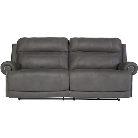2 Seat Reclining Sofa with Rolled Arms and Nailhead Trim