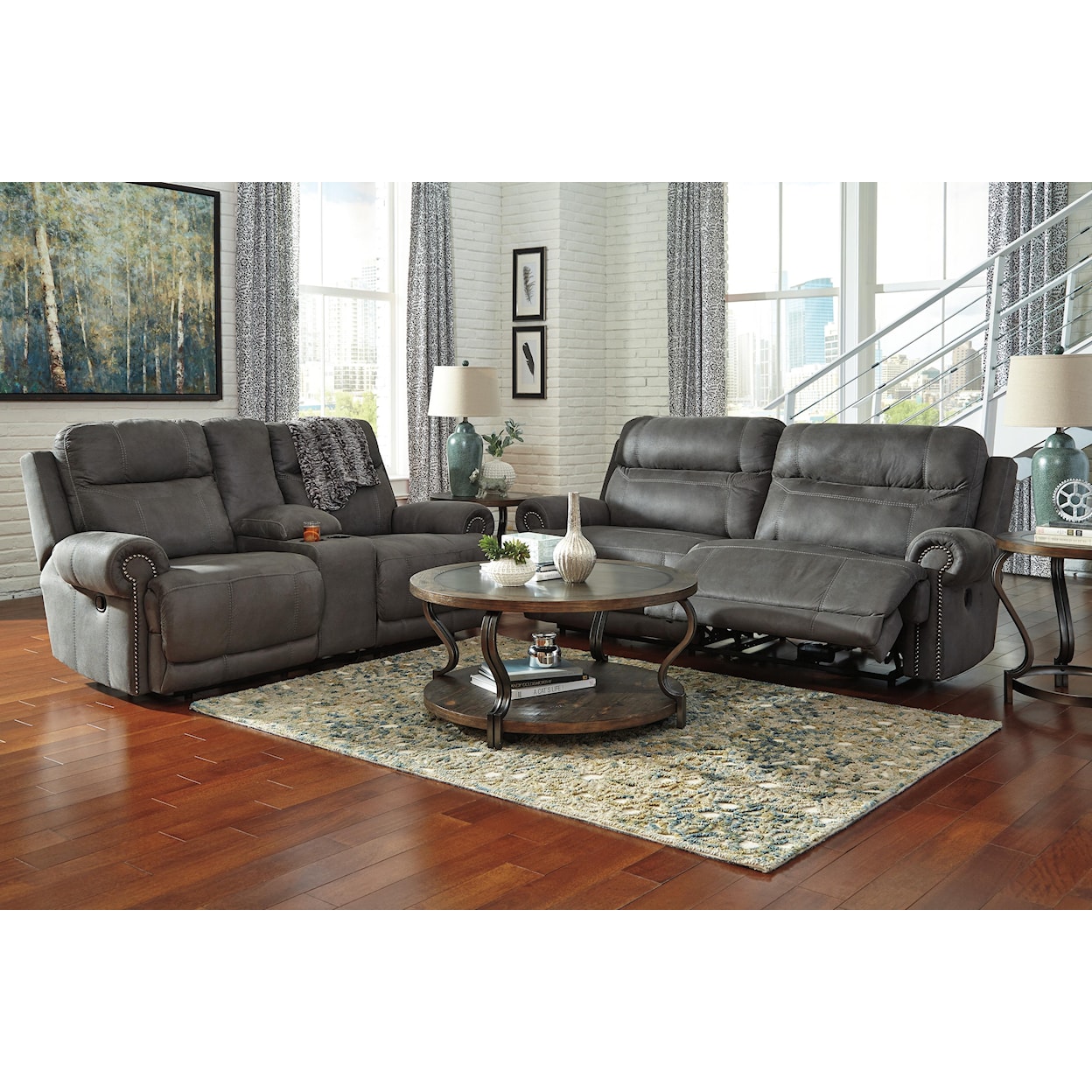 Signature Design by Ashley Austere Double Reclining Loveseat w/ Console
