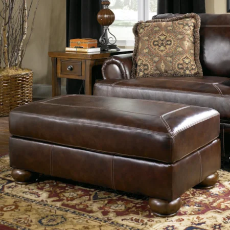 Traditional Ottoman with Bun Wood Feet