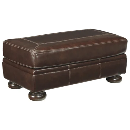 Rectangular Leather Match Ottoman with Bun Feet
