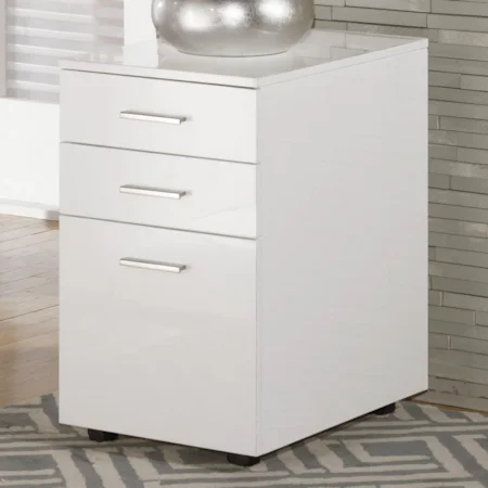 Full Gloss White File Cabinet with Casters