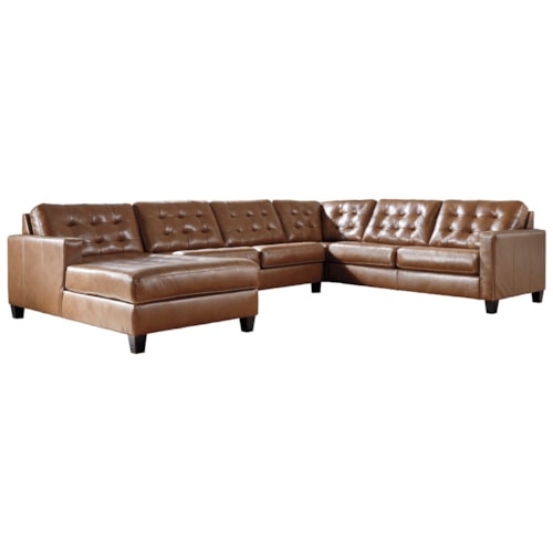 Leather Match 4-Piece Sectional with Chaise and Tufting