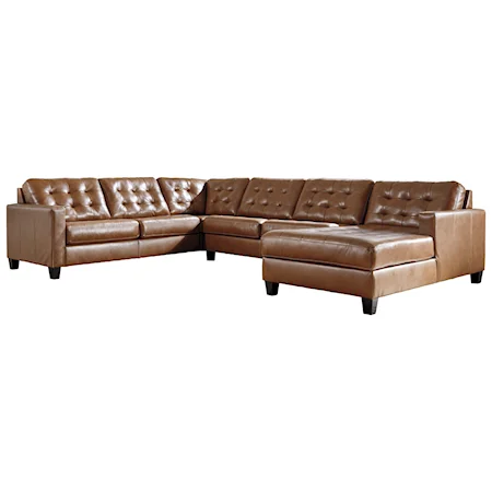 Leather Match 4-Piece Sectional with Chaise and Tufting