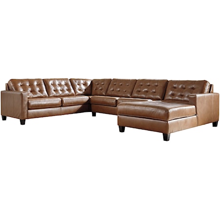 Leather Match 4-Piece Sectional with Chaise and Tufting