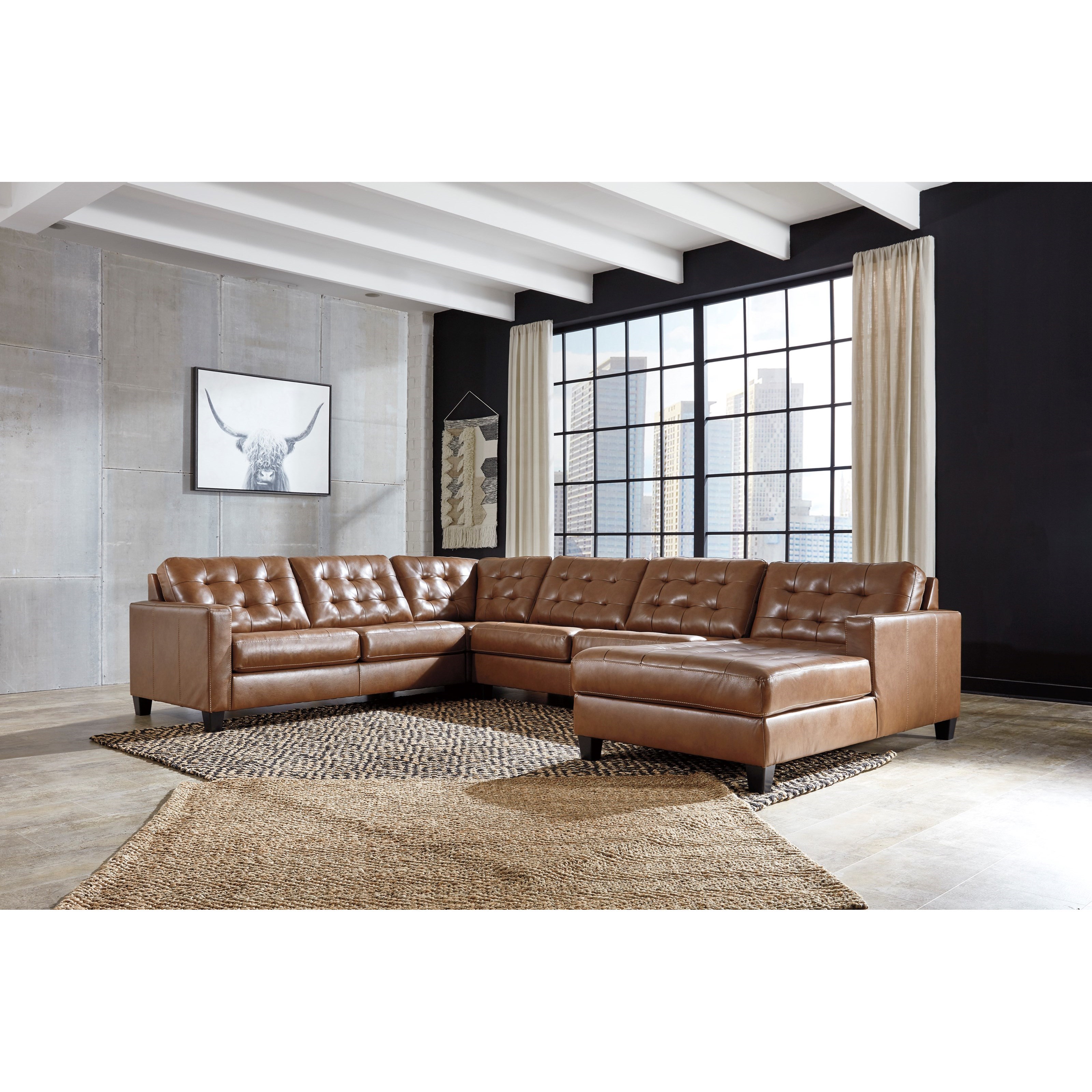 Signature Design by Ashley Baskove 11102S2 Leather Match 4Piece Sectional with Chaise and