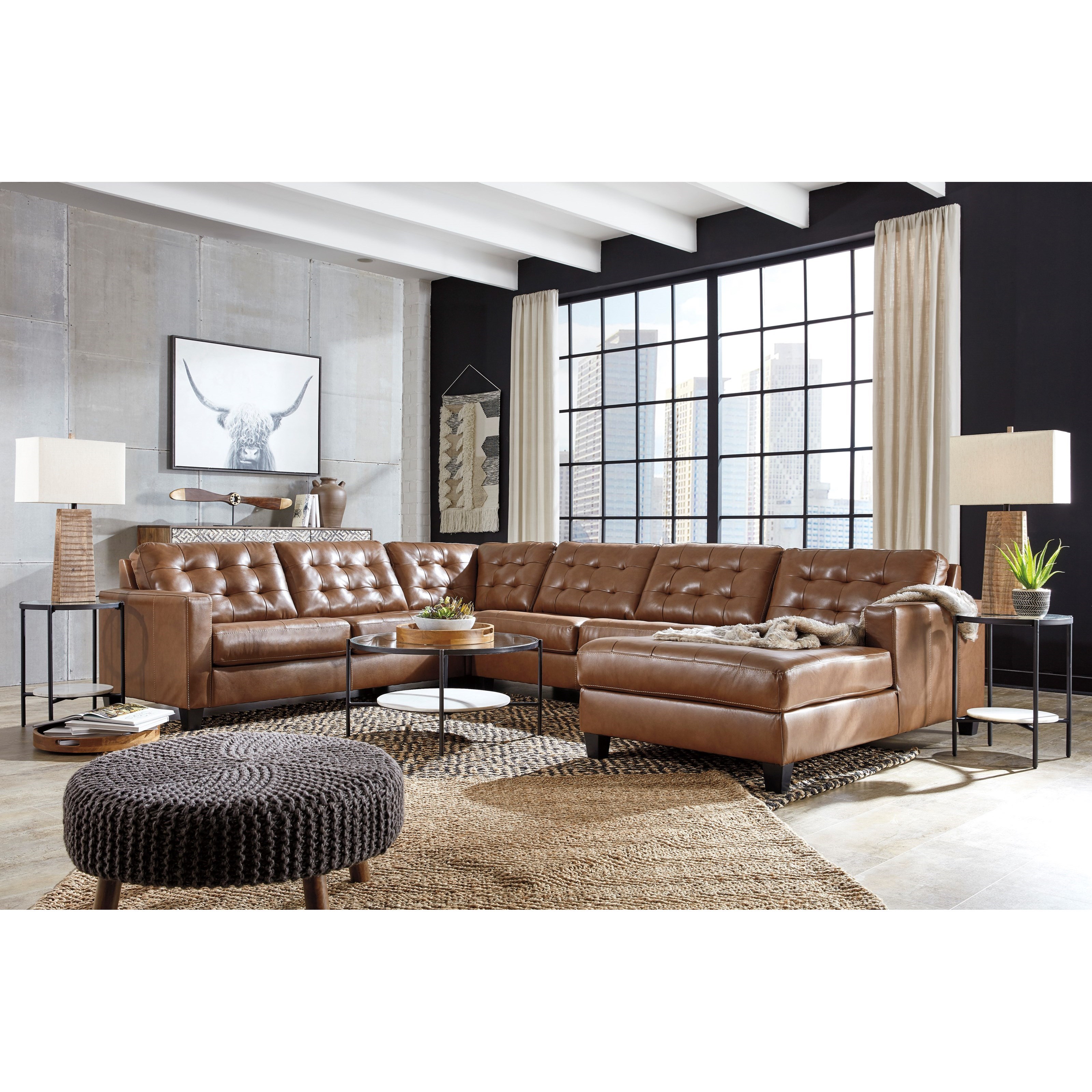 Ashley Signature Design Baskove 11102S2 Leather Match 4Piece Sectional