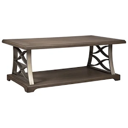 Wood and Metal Rectangular Cocktail Table with Open Shelf